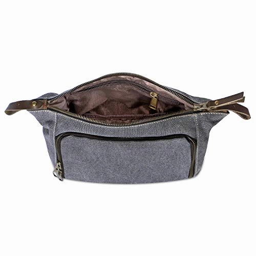 Habitoux -DOPP Kit Mens Toiletry Travel Bag YKK Zipper Canvas & Leather (Medium, Grey)