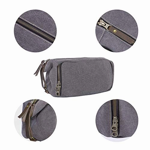 Habitoux -DOPP Kit Mens Toiletry Travel Bag YKK Zipper Canvas & Leather (Medium, Grey)