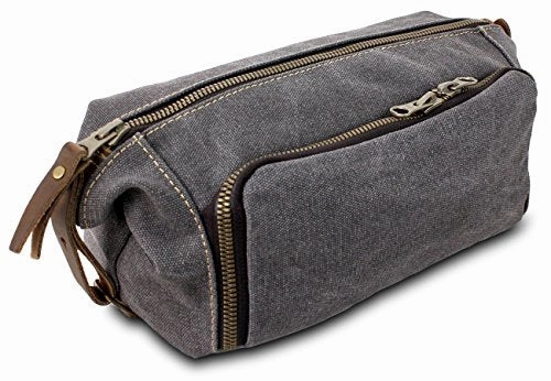 Habitoux -DOPP Kit Mens Toiletry Travel Bag YKK Zipper Canvas & Leather (Medium, Grey)