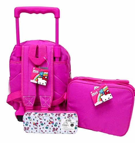 Hello Kitty Preschool Medium 12" Rolling Backpack Roller Wheeled Book Bag, Lunch Box & Pencil