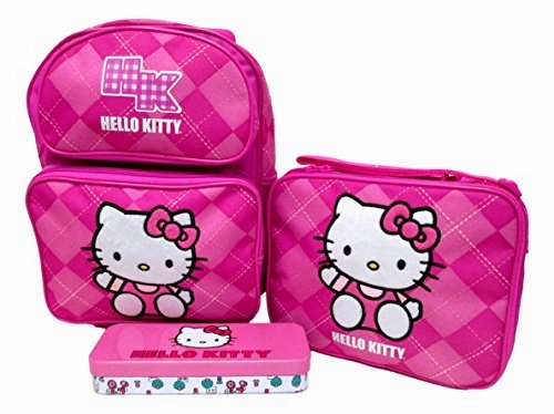 Hello Kitty Preschool Medium 12" Rolling Backpack Roller Wheeled Book Bag, Lunch Box & Pencil