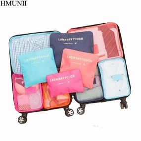 HMUNII New 6PCS/Set High Quality Oxford Cloth Travel Mesh Bag In Bag Luggage Organizer Packing Cube