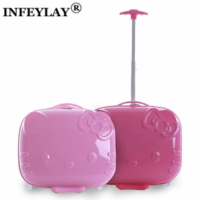 Hot Hello Kitty 17 Inches Abs Pc Girl Cartoon Pull Rod Box Trolley Case 3D Child Travel Luggage