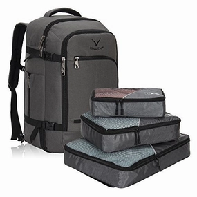 Hynes Eagle Travel Backpack 40L Flight Approved Carry On Backpack, Grey With 3Pcs Packing Cubes