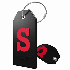 Initial Luggage Tag With Full Privacy Cover And Stainless Steel Loop (Black) (S)
