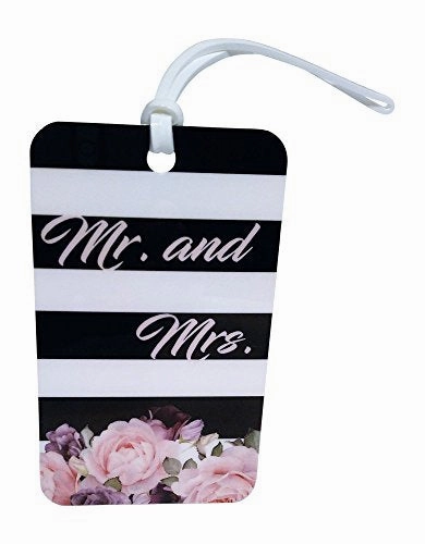 Just Married Luggage Tag Gift Set (Wedding, Honeymoon, Luggage Tags) (Garden Stripe)
