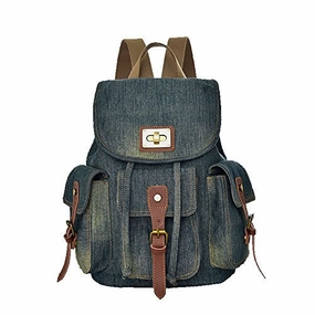 K-mover Women's And Girl's Denim Backpack School Bag Travel Bag Shoulder Bag (Deep blue)