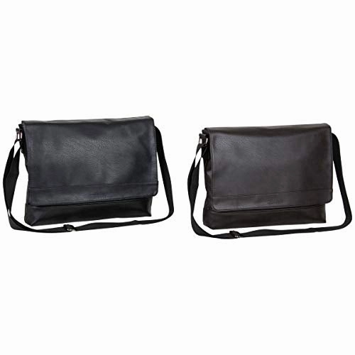 Kenneth Cole Reaction Strident-Class Vegan Leather 15" Laptop & Tablet Crossbody Messenger Bag for Work, School, & Travel, Black, Laptop