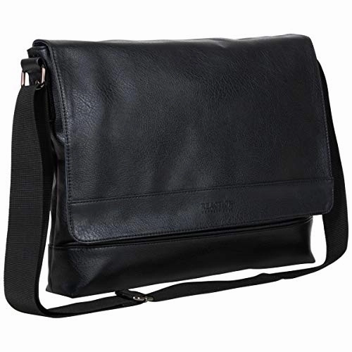Kenneth Cole Reaction Strident-Class Vegan Leather 15" Laptop & Tablet Crossbody Messenger Bag for Work, School, & Travel, Black, Laptop