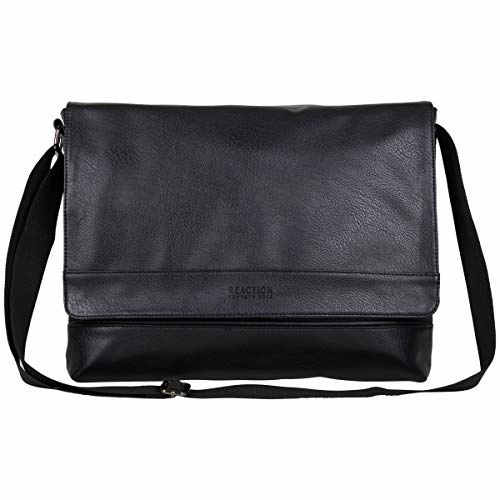 Kenneth Cole Reaction Strident-Class Vegan Leather 15" Laptop & Tablet Crossbody Messenger Bag for Work, School, & Travel, Black, Laptop