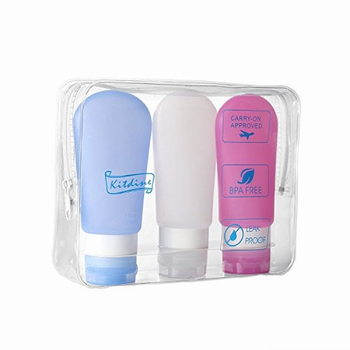 Kitdine Portable Soft Silicone Travel Bottles Set (3 Oz, Pink   White   Blue)
