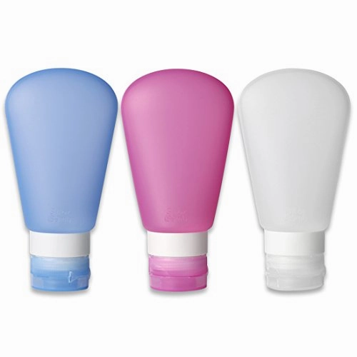 Kitdine Portable Soft Silicone Travel Bottles Set (3 Oz, Pink   White   Blue)