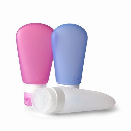 Kitdine Portable Soft Silicone Travel Bottles Set (3 Oz, Pink   White   Blue)