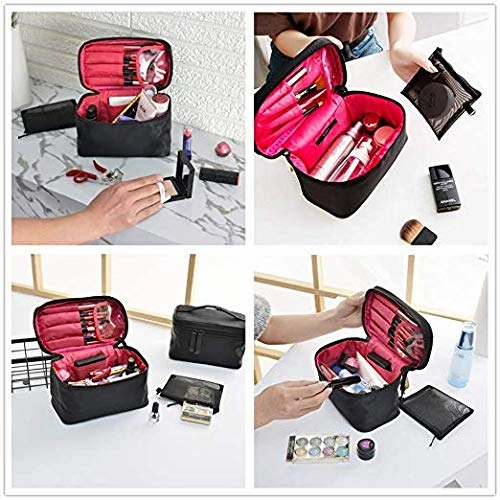KoEily Makeup Bag (20 cm) Professional Cosmetic Makeup Bag Organizer with Adjustable Dividers for Cosmetics Makeup Brushes Toiletry Jewelry Digital accessories Black