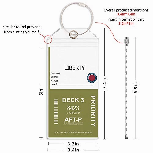 Landisun Cruise Tags Luggage Tag ID Holds with Zip Seal & Steel Loops Thick PVC Bag of 8 Pack.
