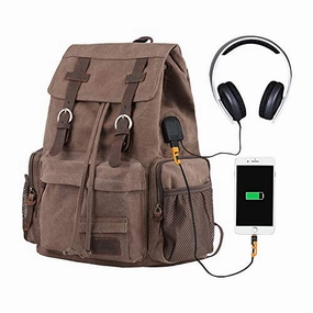 Laptop Backpack with USB Charging Port, P.KU.VDSL Travel Canvas Backpack for Men and Women, College School Bookbag Computer Bag Fits 17 Laptop