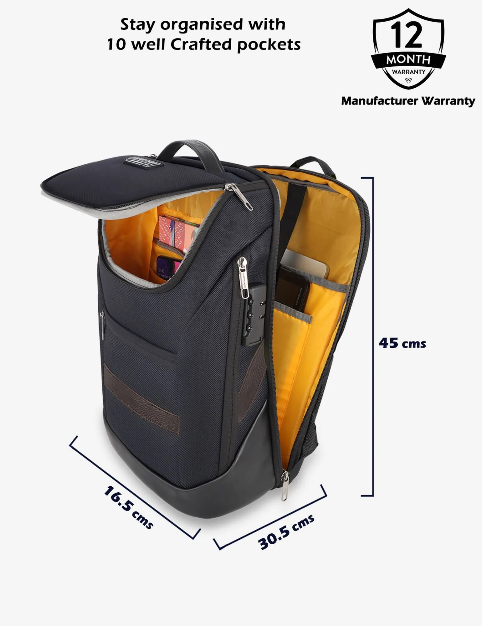 Lavie Sport Emperor 24L Anti-theft & Laptop Backpack For Men & Women - Navy Brown
