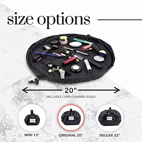 Lay-n-Go Cosmo Drawstring Makeup Organizer Cosmetic & Toiletry Bag for Travel, and Daily Use with a Durable Patented Design, 20 inch, Circles (Black/White)