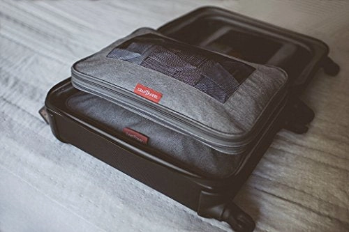 LeanTravel Compression Packing Cubes Luggage Organizers for Travel W/Double Zipper (3) Set (Grey)