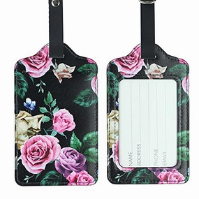 Lizimandu Pu Leather Luggage Tags Suitcase Labels Bag Travel Accessories - Set Of 2(Black