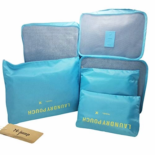 M-jump Clothes Storage Bags Packing Cube Travel Luggage Organizer Pouch,6 Set Travel Multi-functional Clothing Sorting Packages (Sky blue)