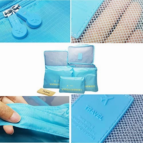 M-jump Clothes Storage Bags Packing Cube Travel Luggage Organizer Pouch,6 Set Travel Multi-functional Clothing Sorting Packages (Sky blue)