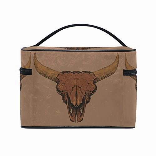 Makeup Bag Vintage Cow Skull Travel Cosmetic Bags Organizer Train Case Toiletry Make Up Pouch