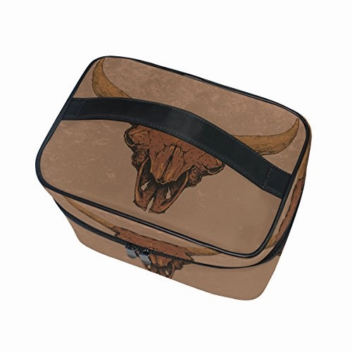 Makeup Bag Vintage Cow Skull Travel Cosmetic Bags Organizer Train Case Toiletry Make Up Pouch