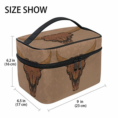Makeup Bag Vintage Cow Skull Travel Cosmetic Bags Organizer Train Case Toiletry Make Up Pouch