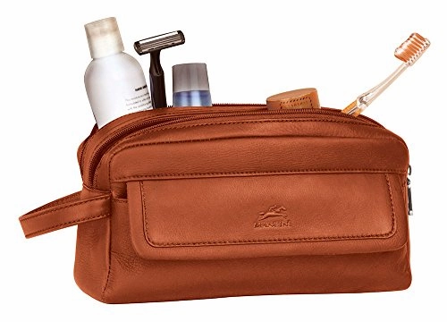 Mancini COLOMBIAN Double Compartment Leather Toiletry Kit in Black