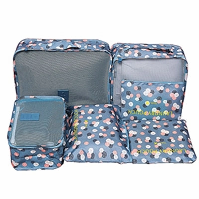 Mihawk 6Pcs/set Packing Cube Travel Bags Portable Large Capacity Clothing Sorting Organizer Luggage