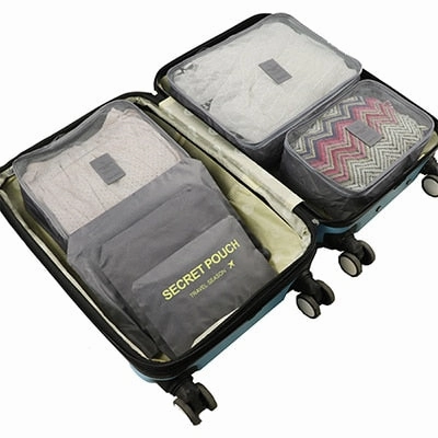 Mihawk 6Pcs/set Packing Cube Travel Bags Portable Large Capacity Clothing Sorting Organizer Luggage