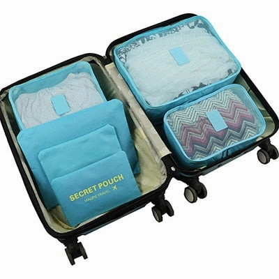 Mihawk 6Pcs/set Packing Cube Travel Bags Portable Large Capacity Clothing Sorting Organizer Luggage