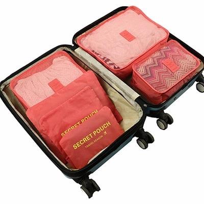 Mihawk 6Pcs/set Packing Cube Travel Bags Portable Large Capacity Clothing Sorting Organizer Luggage