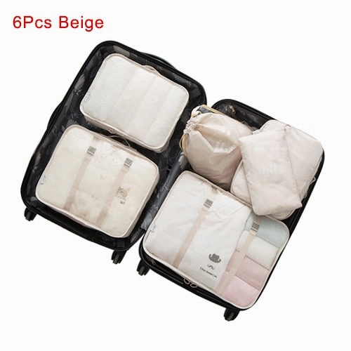 Mihawk Travel Bags Sets Waterproof Packing Cube Portable Clothing Sorting Organizer Luggage Tote