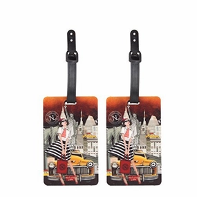 Nicole Lee Women's 2 Piece Luggage Bag Travel Tags, [Yellow] Fashion Prints, Info Tab, Taxi Goes New York