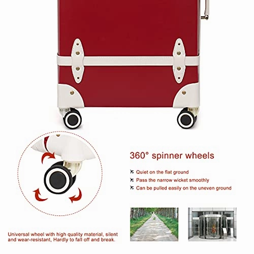 NZBZ Vintage Luggage Set of 2 Pieces with TSA Lock Cute Retro Trunk luggage (Cherry Red, 14inch & 28inch)