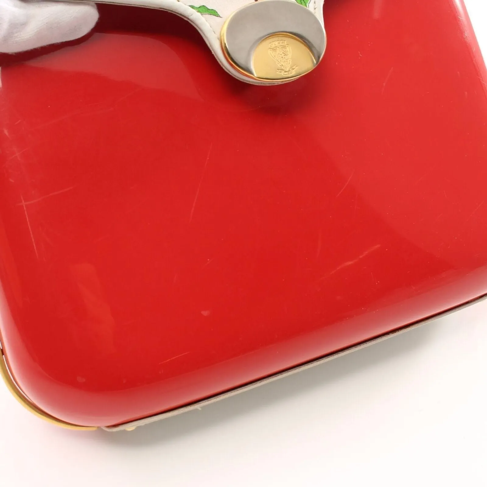 One of a kind, Gucci red Lucite cross body/shoulder bag with a leather floral flap top and gold horse-bit accents!