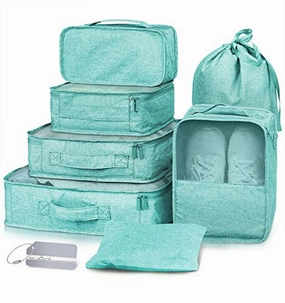 Packing Cubes 7 Pcs Travel Luggage Packing Organizers Set with Laundry Bag (Pale blue)