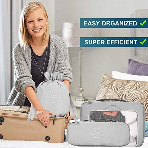Packing Cubes 8 Sets Latest Design Travel Luggage Organizers Include Waterproof Shoe Storage Bag Convenient Packing Pouches for Traveller (Navy blue)
