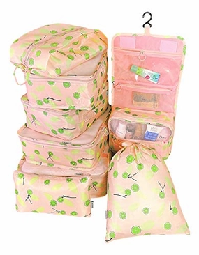 Packing Cubes Backpack Organizers Set for Carry on Travel Bag Luggage Cube (Pink Lime 7 1pcs)