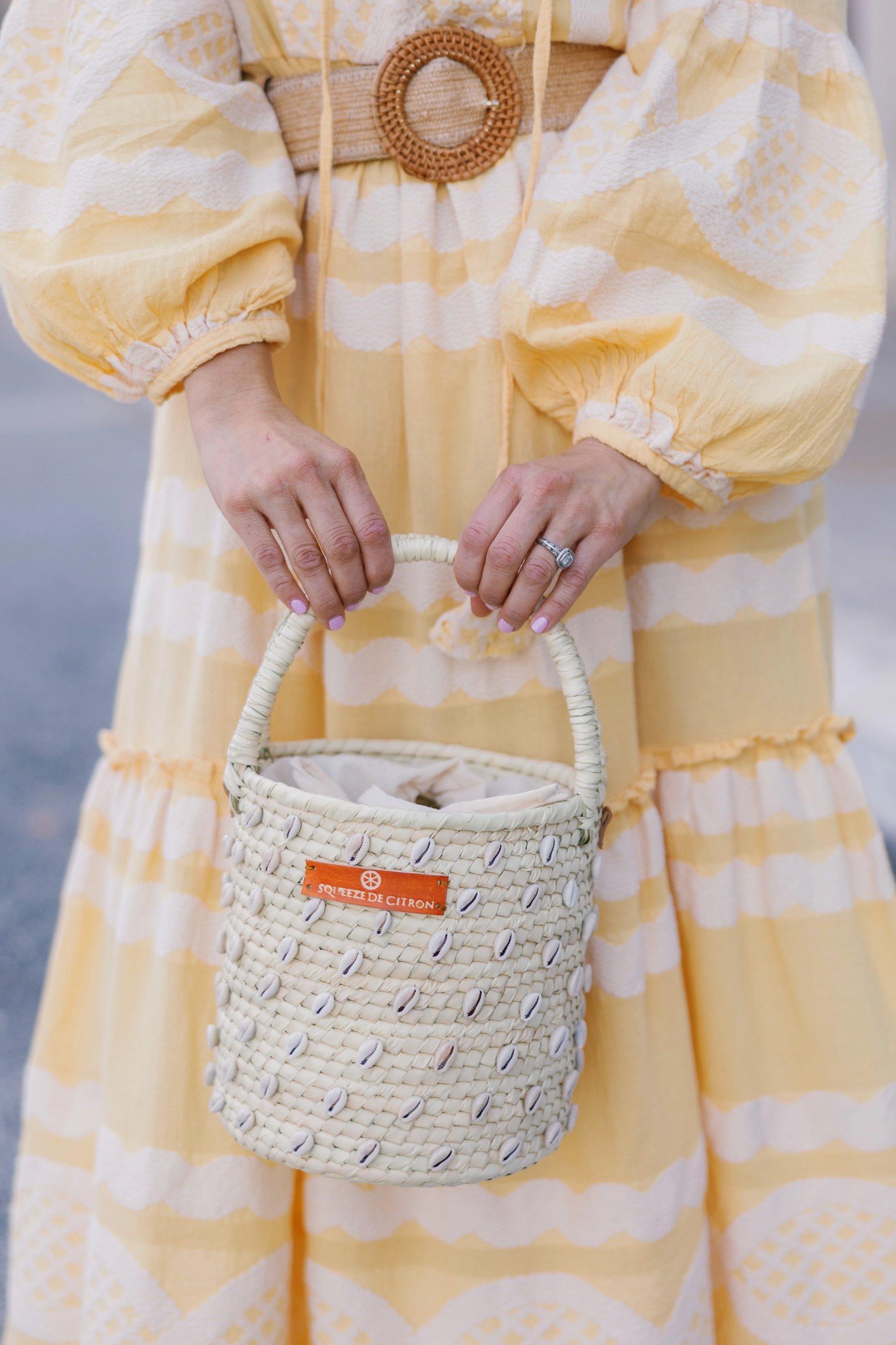 Palm Shell Bucket Tote Citron (Golden strap included)