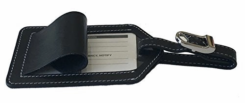 Personalized Monogrammed Black Leather Luggage Tags - 2 Pack