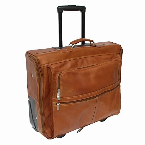 Piel Leather Garment Bag On Wheels, Saddle, One Size