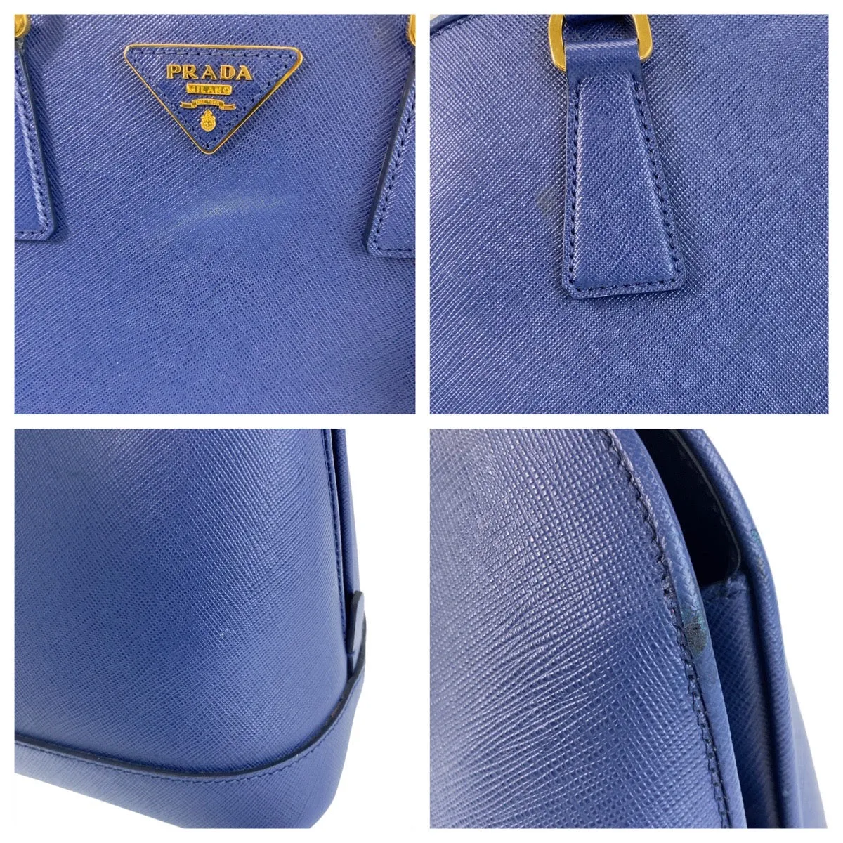 PRADA Handbag leather Blue GoldMetal Handbag Shoulder Bag 2way Safiano Women Used