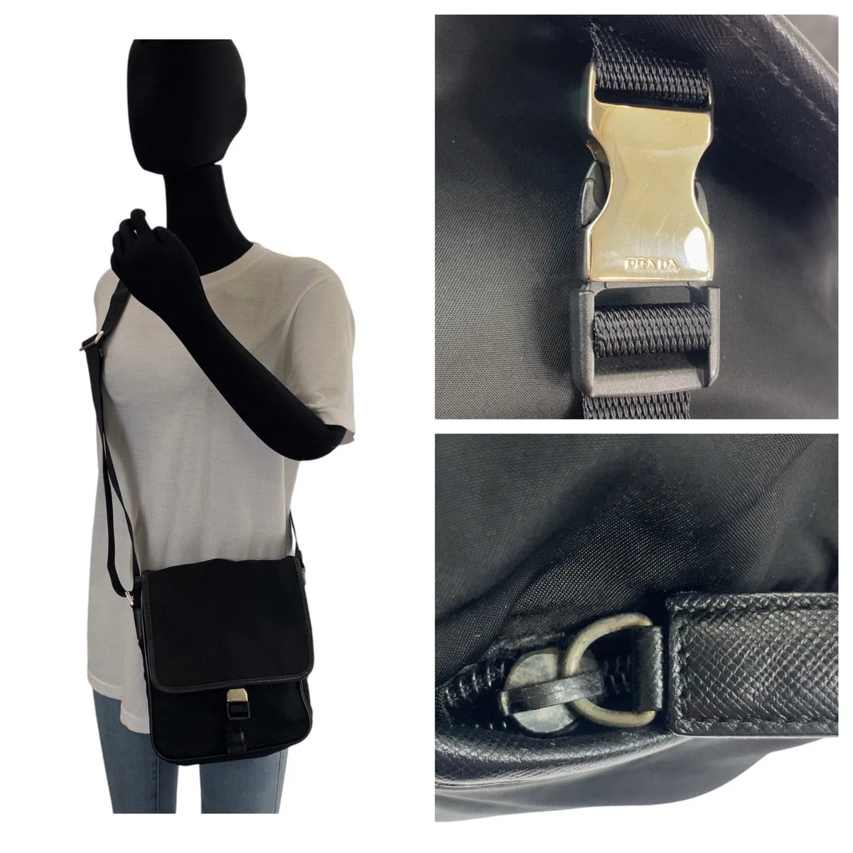 PRADA Shoulder Bag Nylon Black SilverMetal Crossbody Shoulder Bag Messenger Bag Test Triangle With logo Women Used