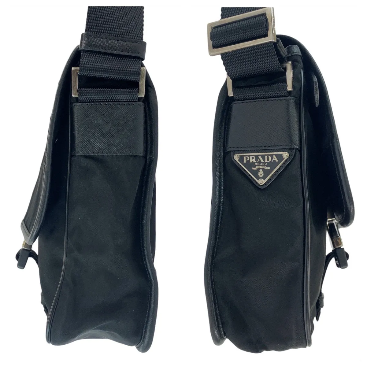 PRADA Shoulder Bag Nylon Black SilverMetal Crossbody Shoulder Bag Messenger Bag Test Triangle With logo Women Used