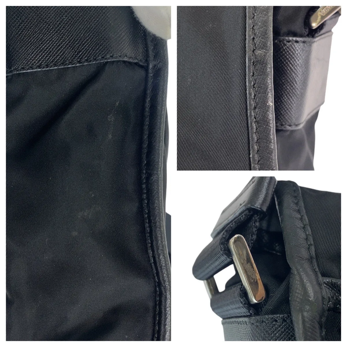 PRADA Shoulder Bag Nylon Black SilverMetal Crossbody Shoulder Bag Messenger Bag Test Triangle With logo Women Used