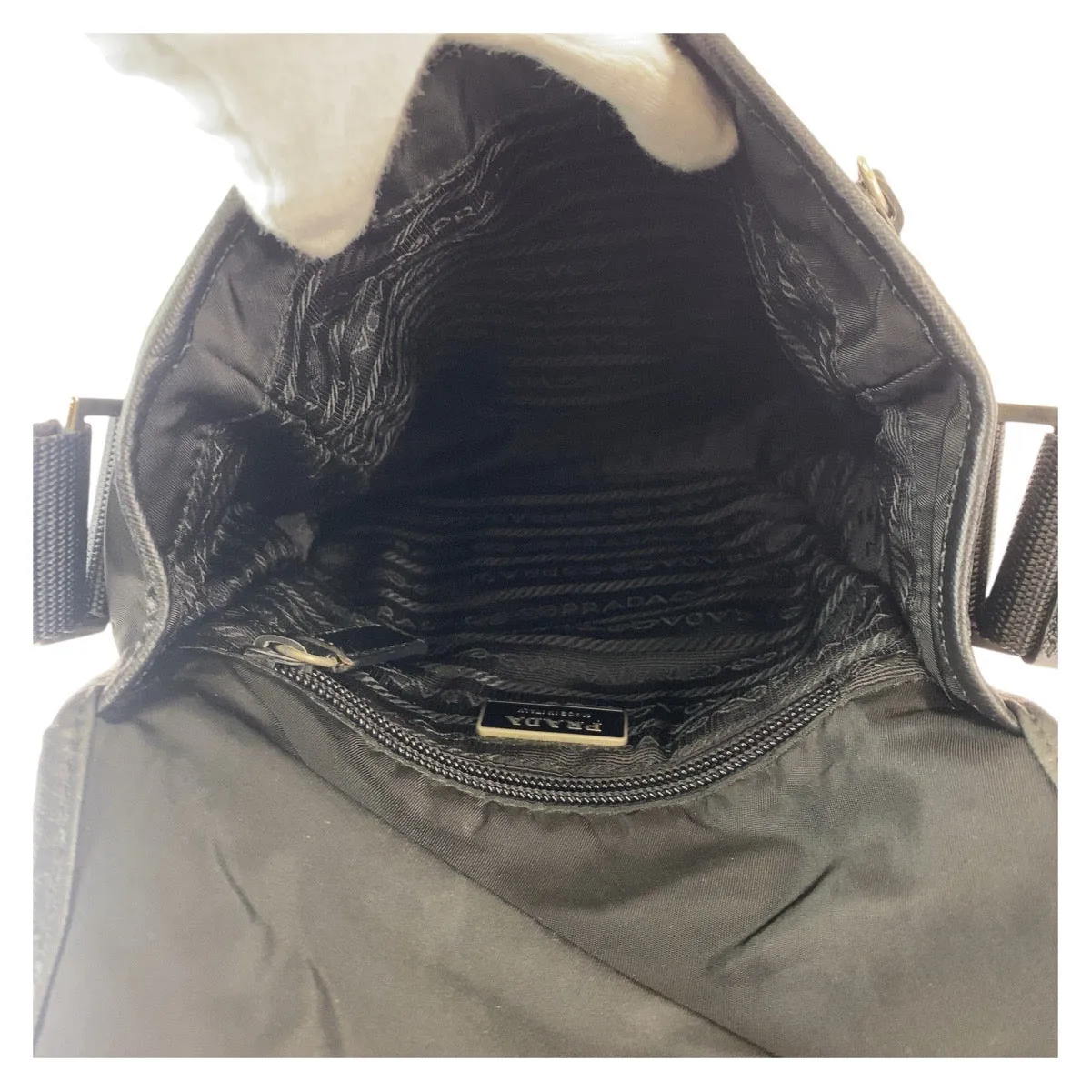 PRADA Shoulder Bag Nylon Black SilverMetal Crossbody Shoulder Bag Messenger Bag Test Triangle With logo Women Used