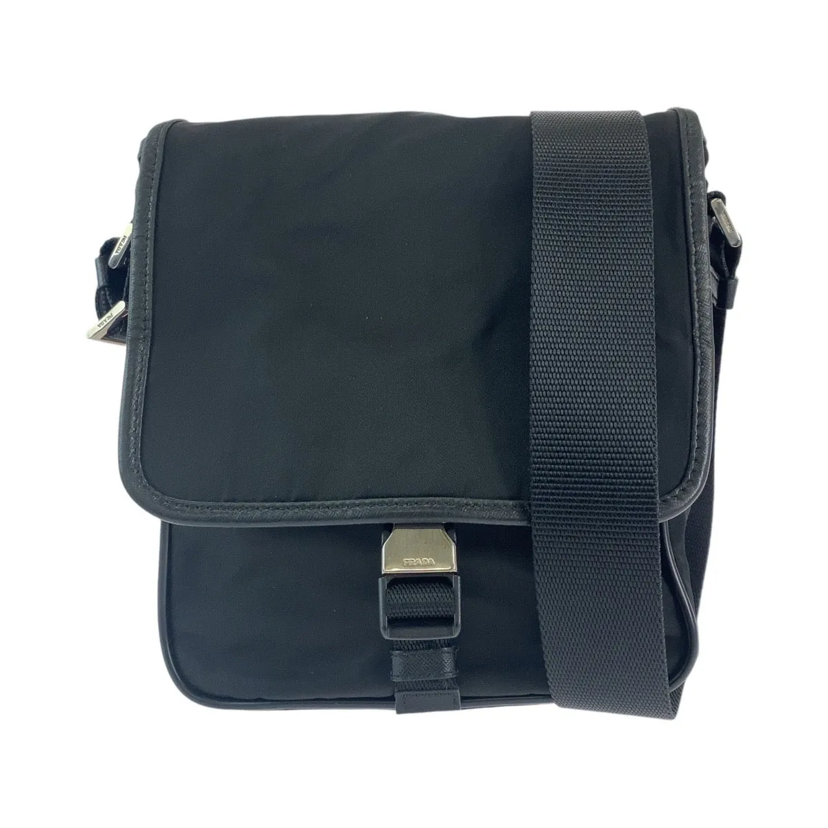 PRADA Shoulder Bag Nylon Black SilverMetal Crossbody Shoulder Bag Messenger Bag Test Triangle With logo Women Used